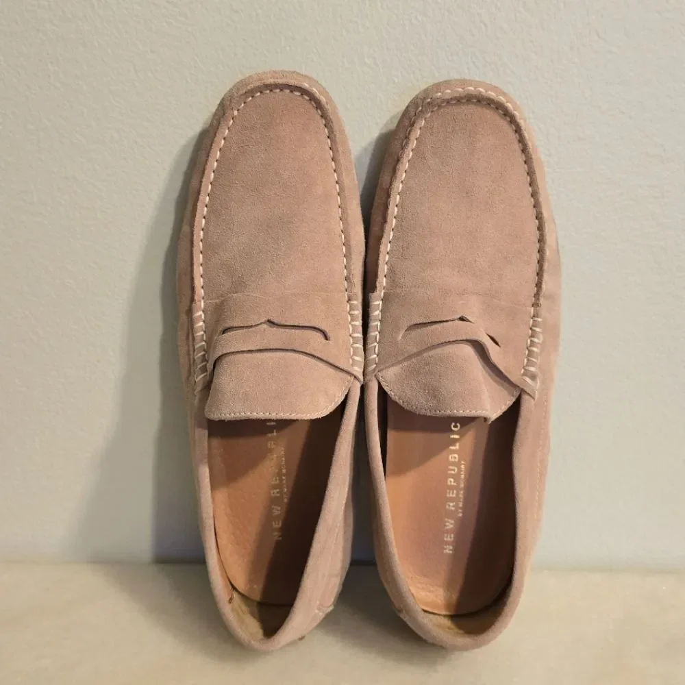 New Republic by Mark McNairy Barclay Dust Pink Suede Driver Loafer Men Size 10.5